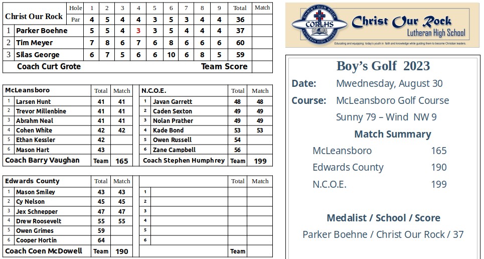 McLeansboro (Boys) on Wednesday, August 30th